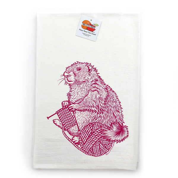 Charming Knitting Kitchen Towel designed with a cute knitting marmot, made from 100% cotton for high absorption and quick drying.
