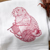 Cheerful Knitting Kitchen Towel featuring an adorable raspberry knitting marmot design, perfect for adding a playful touch to your kitchen.