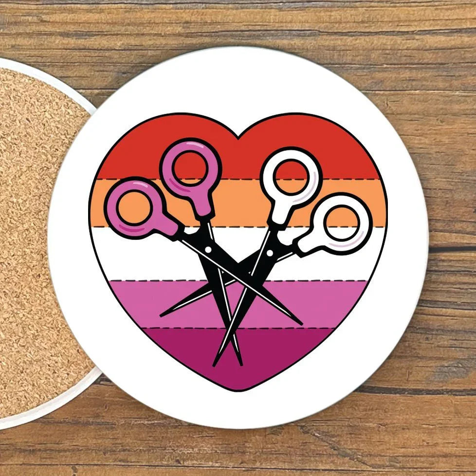 Lesbian Pride illustrated coaster by Two Little Fruits