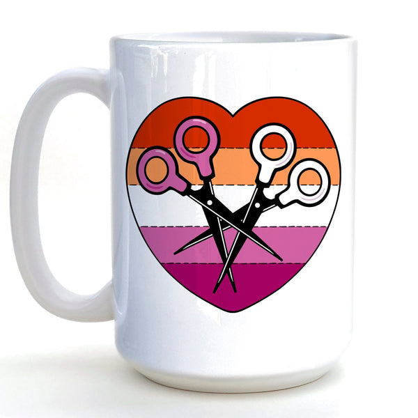 Lesbian Pride Mug - 15 Oz Hand - Illustrated Ceramic Cup With Large Comfortable Handle - Mug - Two Little Fruits - Two Little Fruits