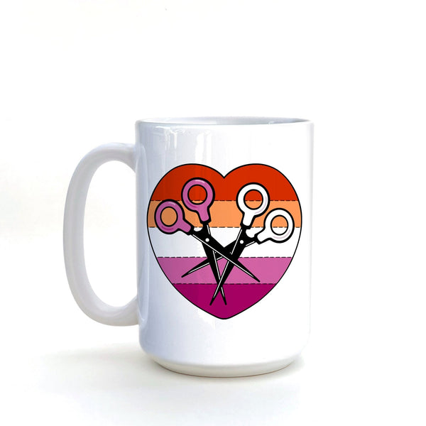 Lesbian Pride Mug - 15 Oz Hand - Illustrated Ceramic Cup With Large Comfortable Handle - Mug - Two Little Fruits - Two Little Fruits