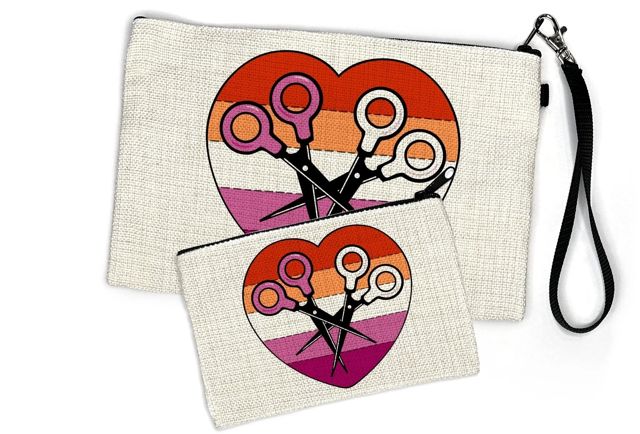 Lesbian Pride Accessories Scissor Heart Zipper Pouch - Fun & Functional, 2 Sizes Available
