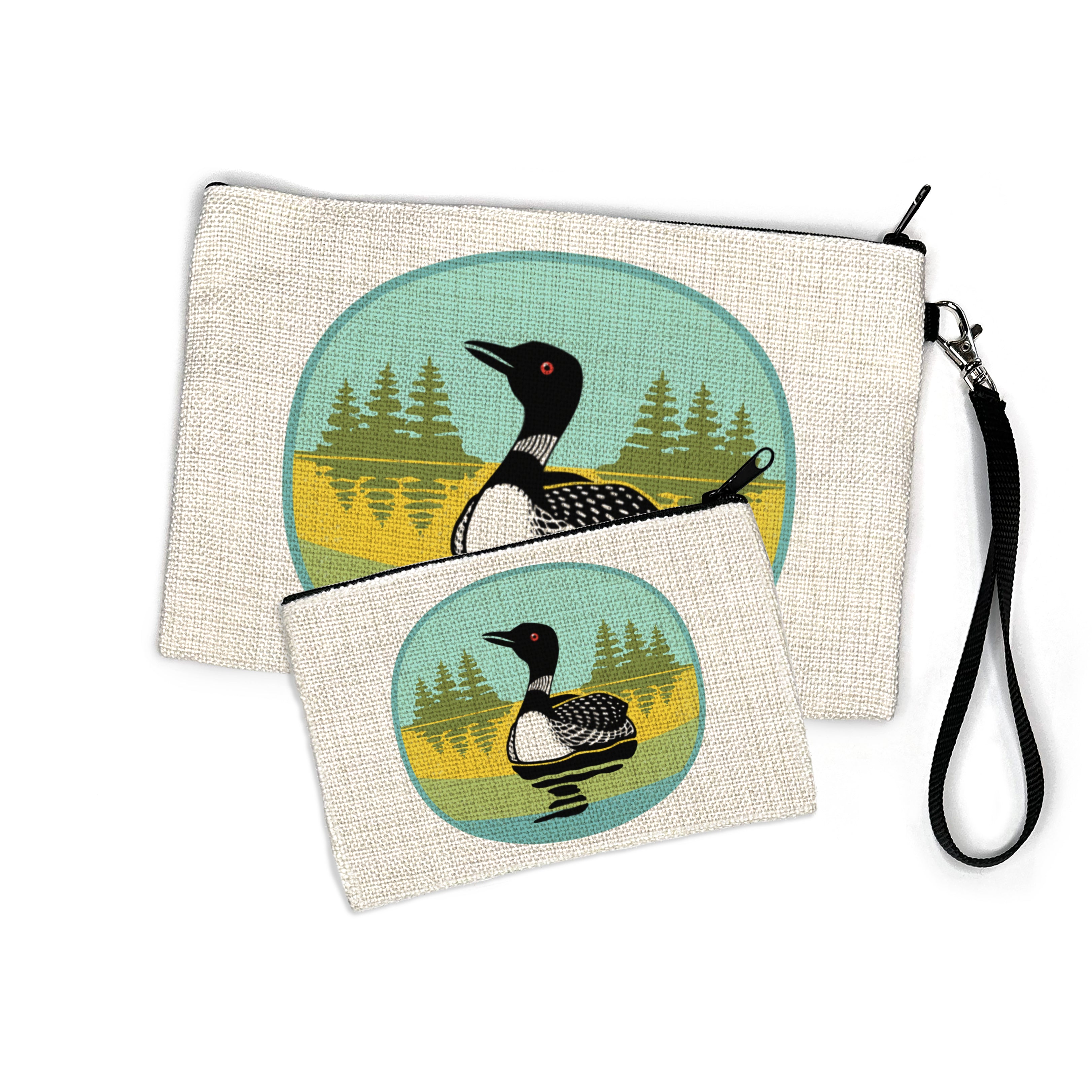 Loon canvas zipper pouch — hand-illustrated by Two Little Fruits