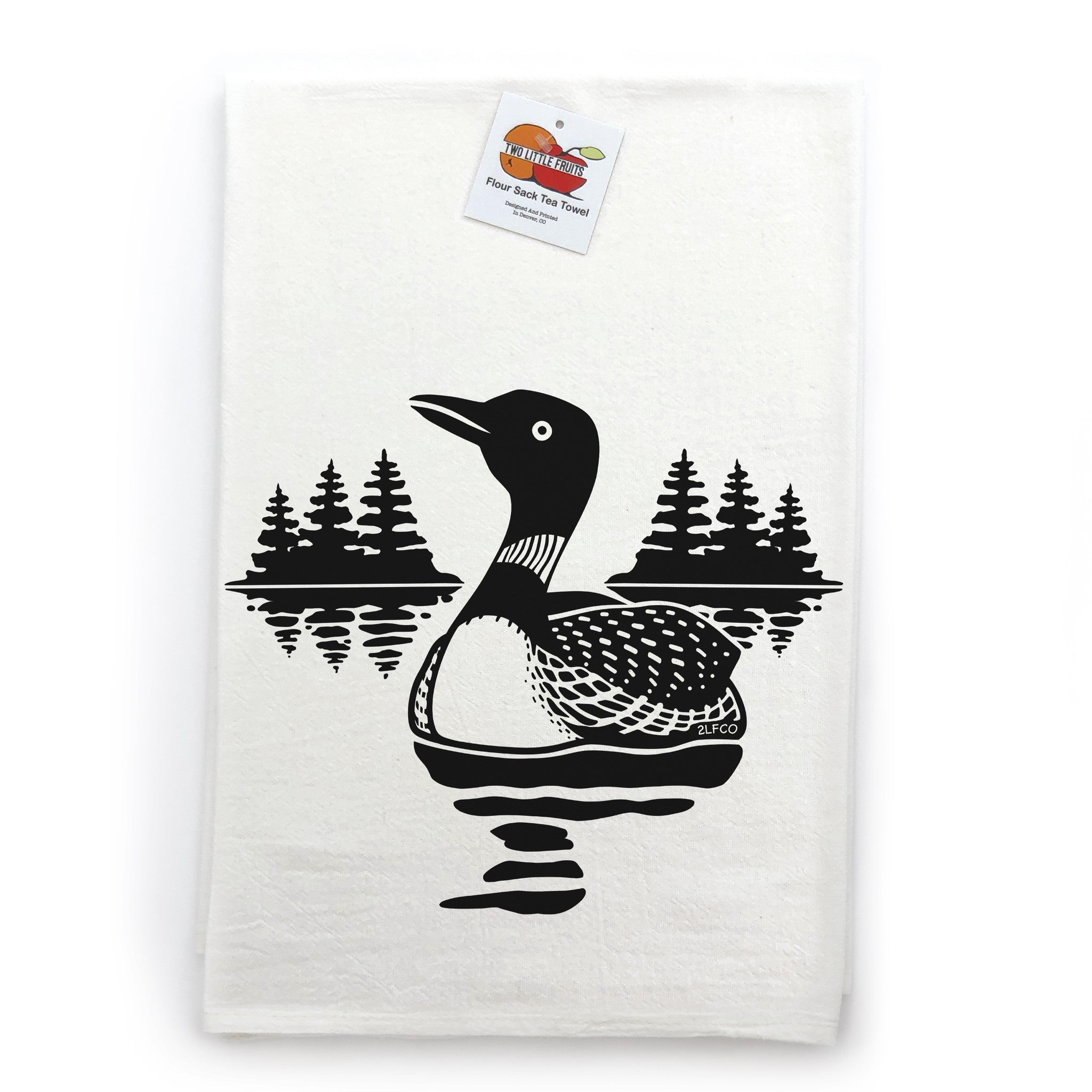 Loon tea towel — hand-illustrated cotton kitchen towel by Two Little Fruits
