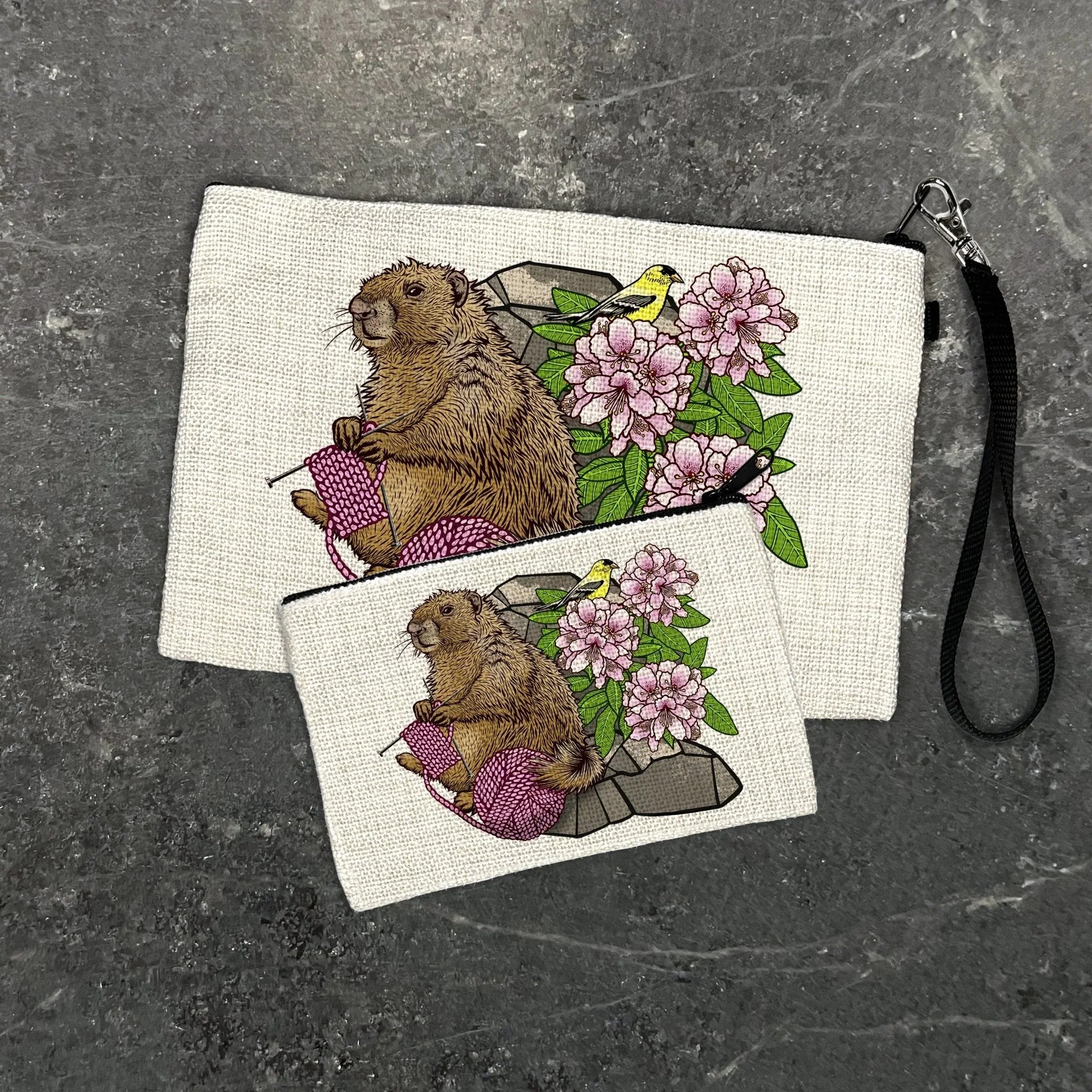 Marmot Small Cosmetic Bag illustrated zipper pouch by Two Little Fruits