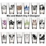 Mix And Match 4 Unique illustrated pint glass by Two Little Fruits