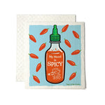 My Mood Is Spicy Red Sriracha Reusable Kitchen Cleaning Cloth – Eco-Friendly & Biodegradable illustrated swedish dishcloth by