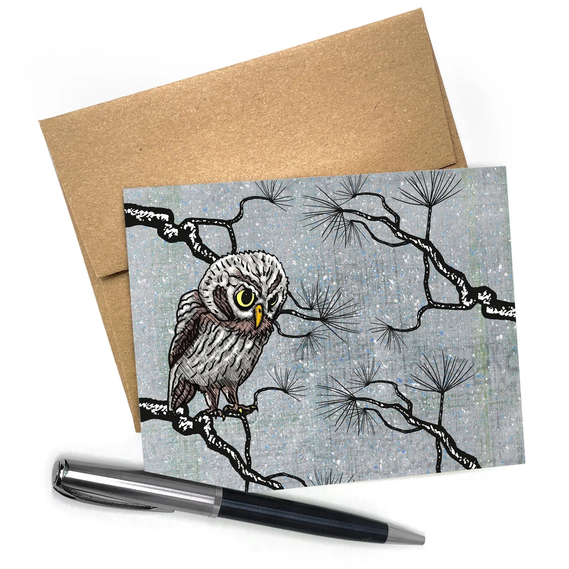 Nature Themed Greeting Cards Set - 4 Blank Cards Featuring Owls, Crows, Bees, and Hummingbirds - Greeting Cards - Two Little Fruits - Two Little Fruits