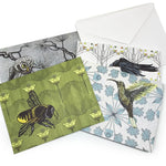 Nature Themed Greeting Cards Set - 4 Blank Cards Featuring Owls, Crows, Bees, and Hummingbirds - Greeting Cards - Two Little Fruits - Two Little Fruits
