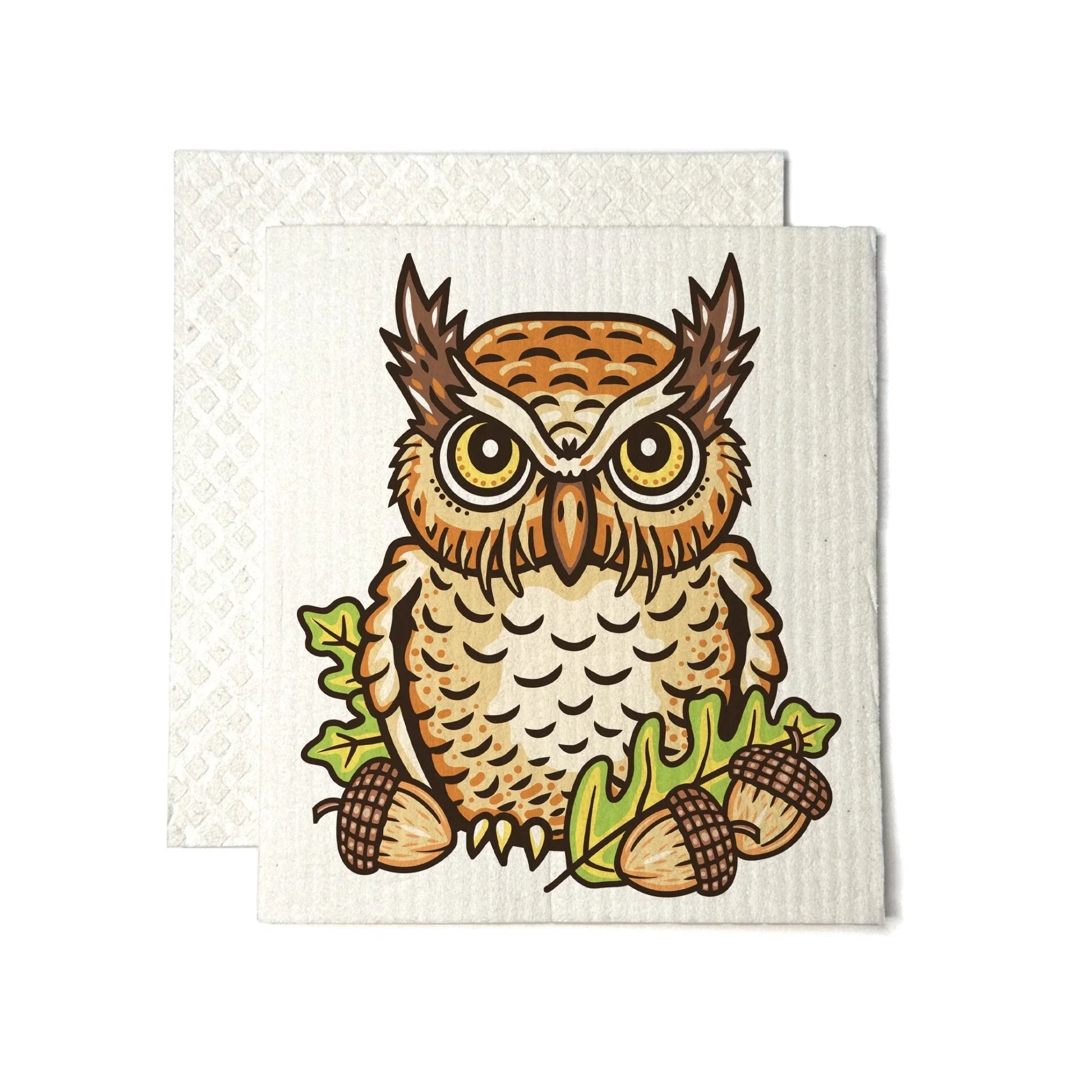 Owl illustrated swedish dishcloth by Two Little Fruits