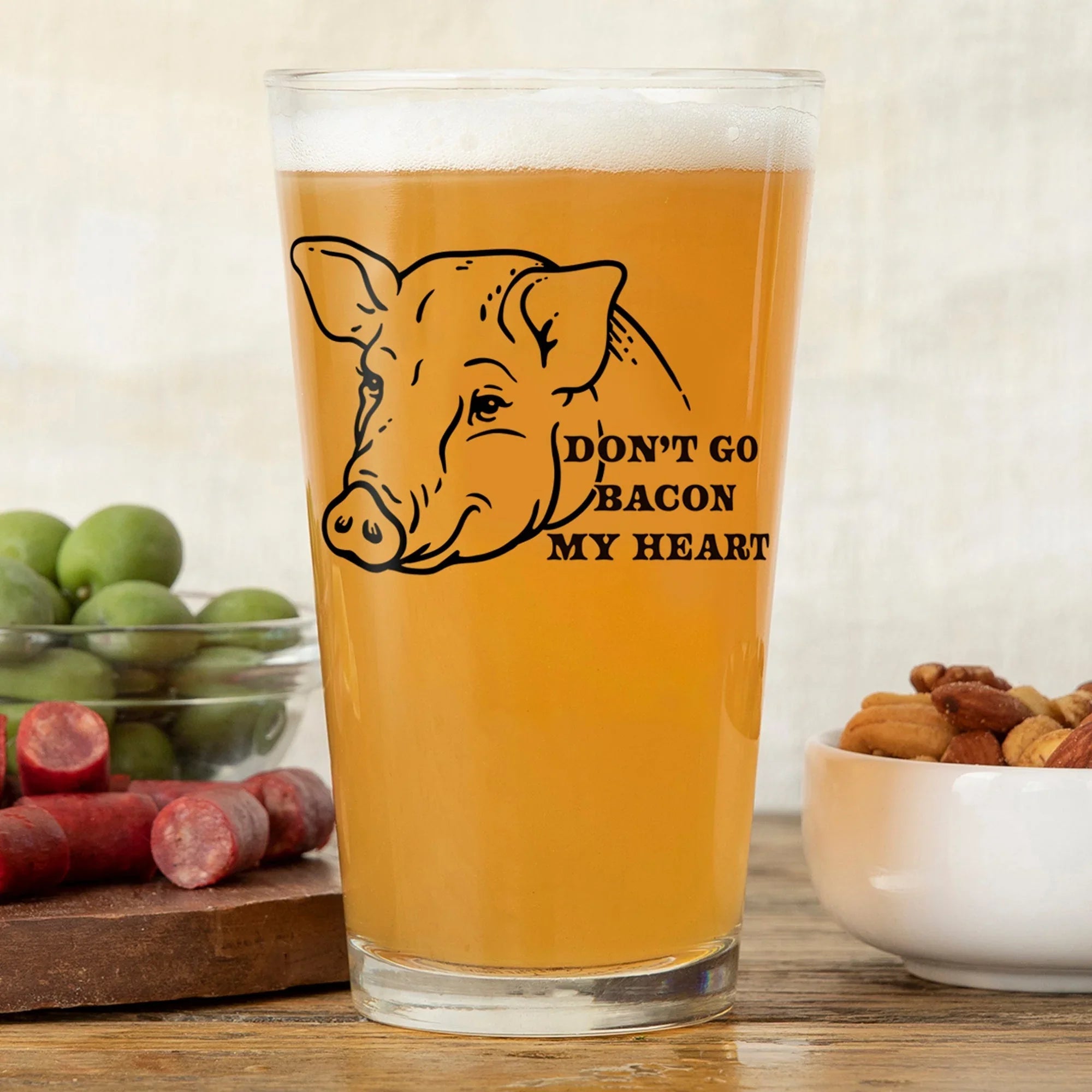 Pig Beer illustrated pint glass by Two Little Fruits