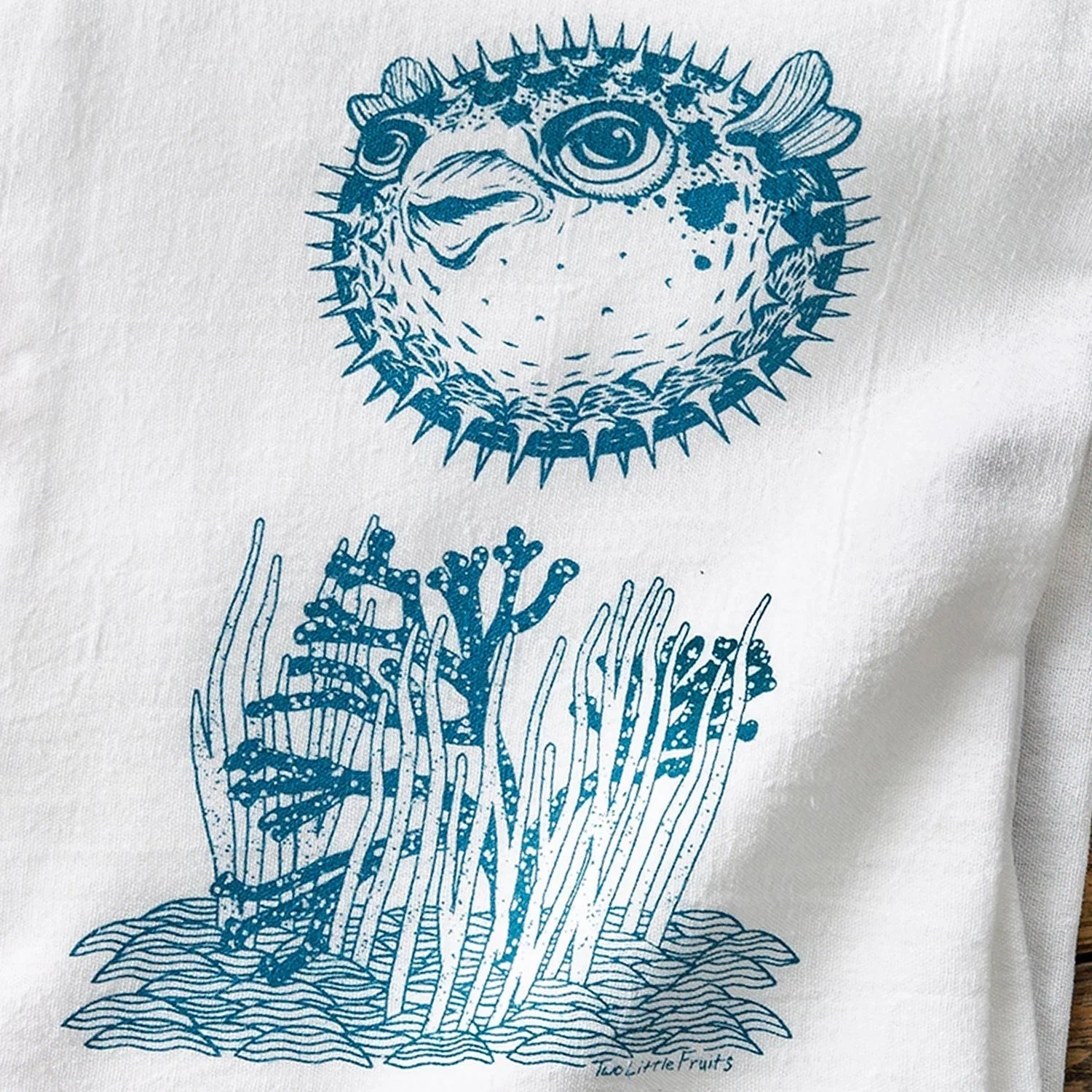 Pufferfish Tea Towel - 100% Cotton, Eco - Friendly, Hand - Illustrated Kitchen Towel, 28x29" - Tea Towels - Two Little Fruits - Two Little Fruits