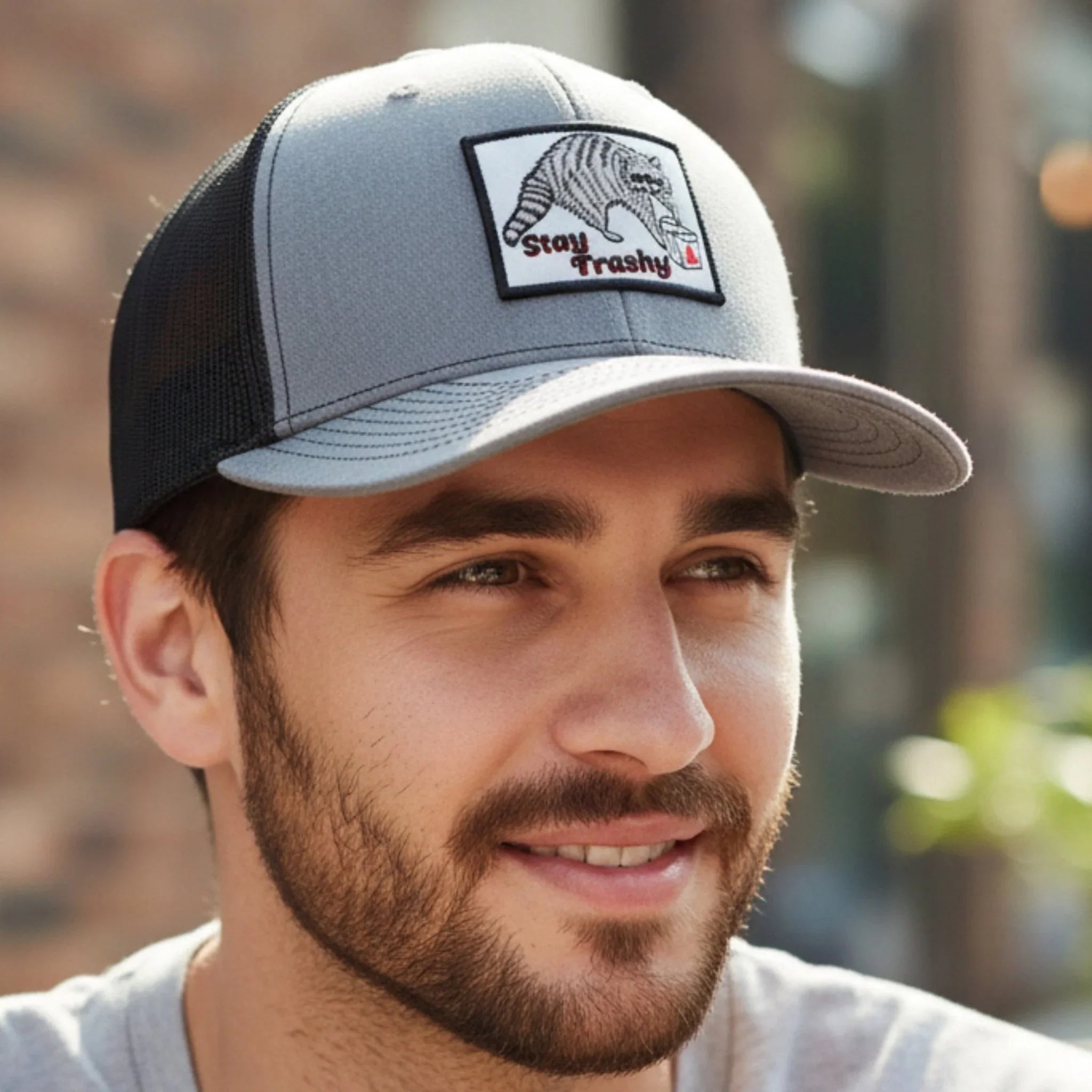 Raccoon Trucker Hat – Lightweight Breathable Snapback With Woven Patch Design - Trucker Hats - Two Little Fruits - Two Little Fruits