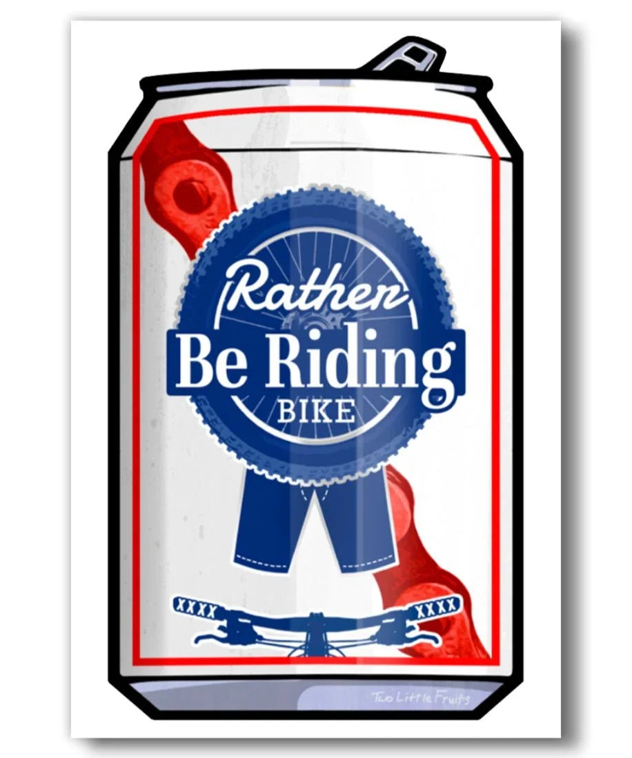 Rather Be Riding Bike Beer Can illustrated fridge magnet by Two Little Fruits