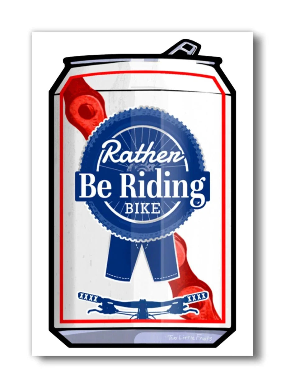 Rather Be Riding Bike Beer Can illustrated fridge magnet by Two Little Fruits