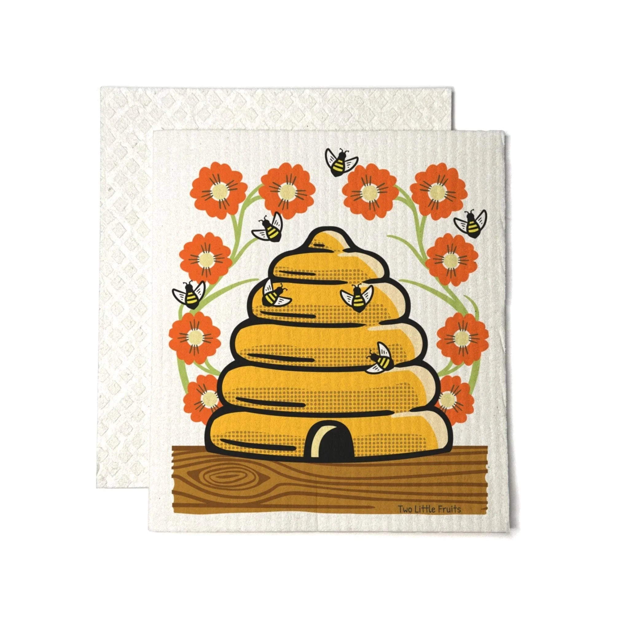 Reusable Cleaning Cloth - Eco-Friendly Honeybee illustrated swedish dishcloth by Two Little Fruits