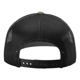 A black mesh baseball cap with a green logo on the front.