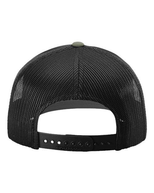 A black mesh baseball cap with a green logo on the front.
