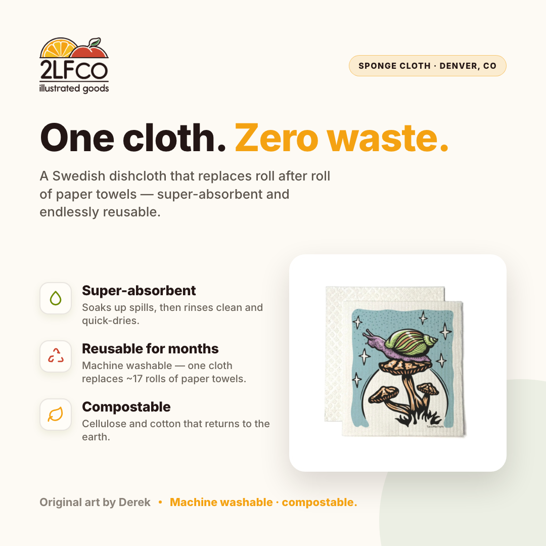 Eco-Friendly Absorbent Swedish Dishcloth — illustrated by Two Little Fruits, made in Denver