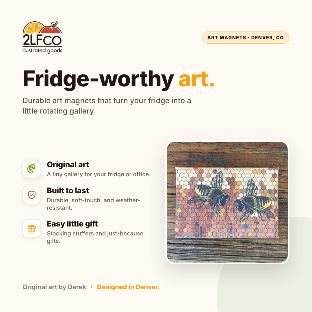 1890 Bees Fridge Magnet — illustrated by Two Little Fruits, made in Denver