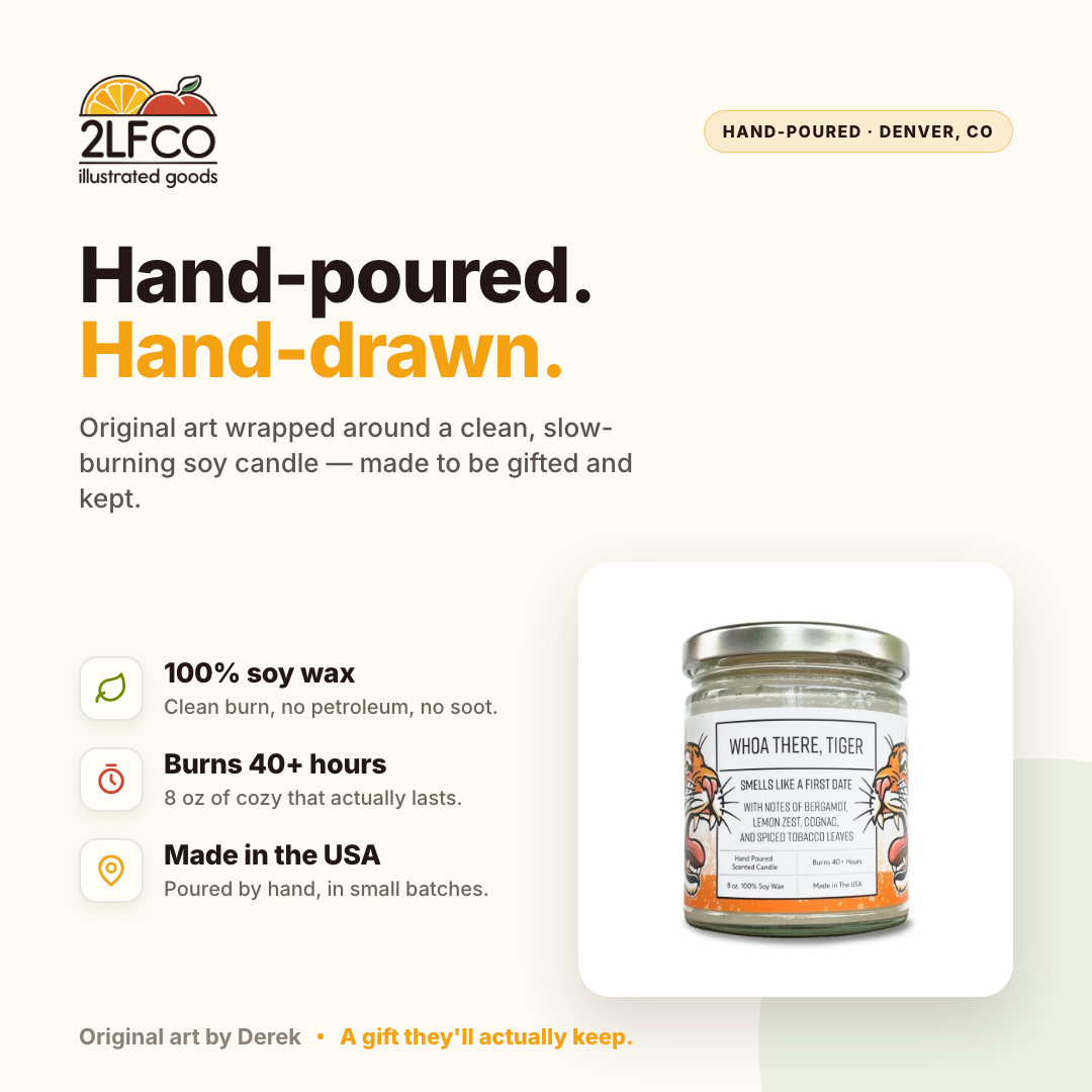 First Date Soy Candle — Bergamot & Lemon — illustrated by Two Little Fruits, made in Denver