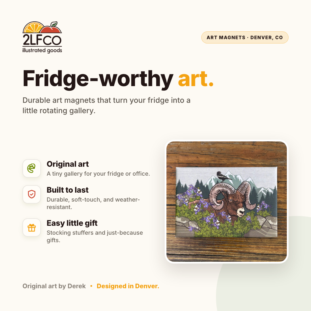 Bighorn Ram Fridge Magnet — illustrated by Two Little Fruits, made in Denver