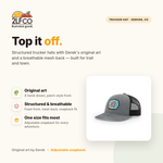 Bighorn Ram Hat – Lightweight Trucker Hat — Snapback with Woven Patch — illustrated by Two Little Fruits, made in Denver