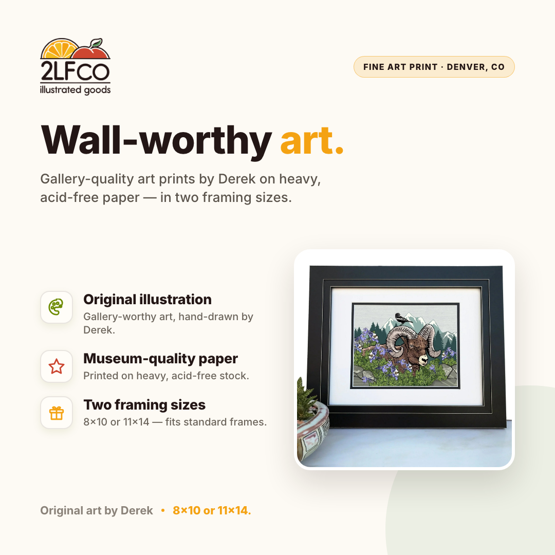Bighorn Sheep Art Print — illustrated by Two Little Fruits, made in Denver