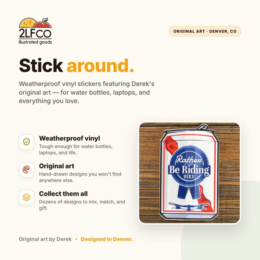 Bike Beer Can Vinyl Sticker — illustrated by Two Little Fruits, made in Denver
