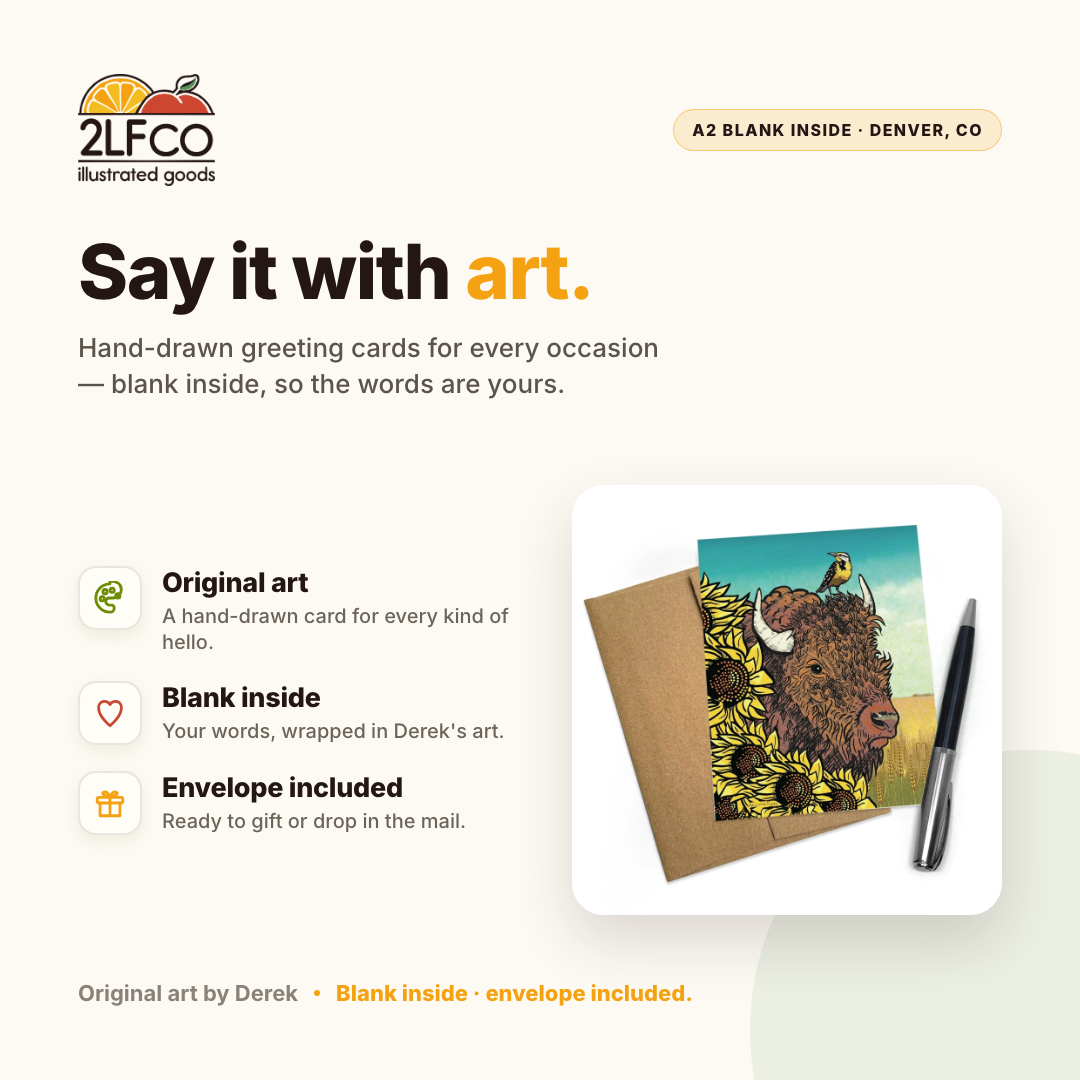 Bison Greeting Card — illustrated by Two Little Fruits, made in Denver