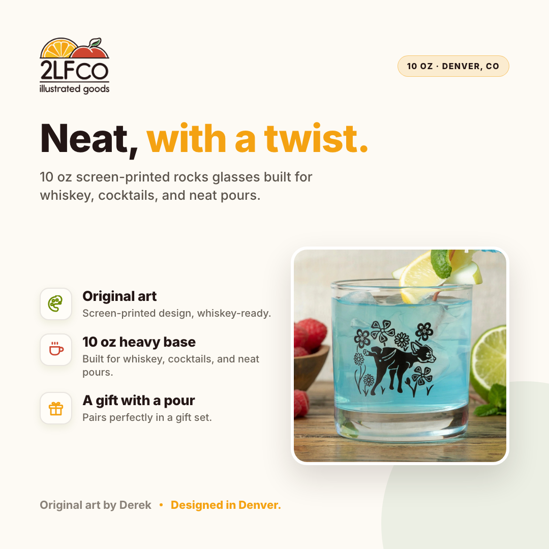 Black Dog Rocks Glass — illustrated by Two Little Fruits, made in Denver