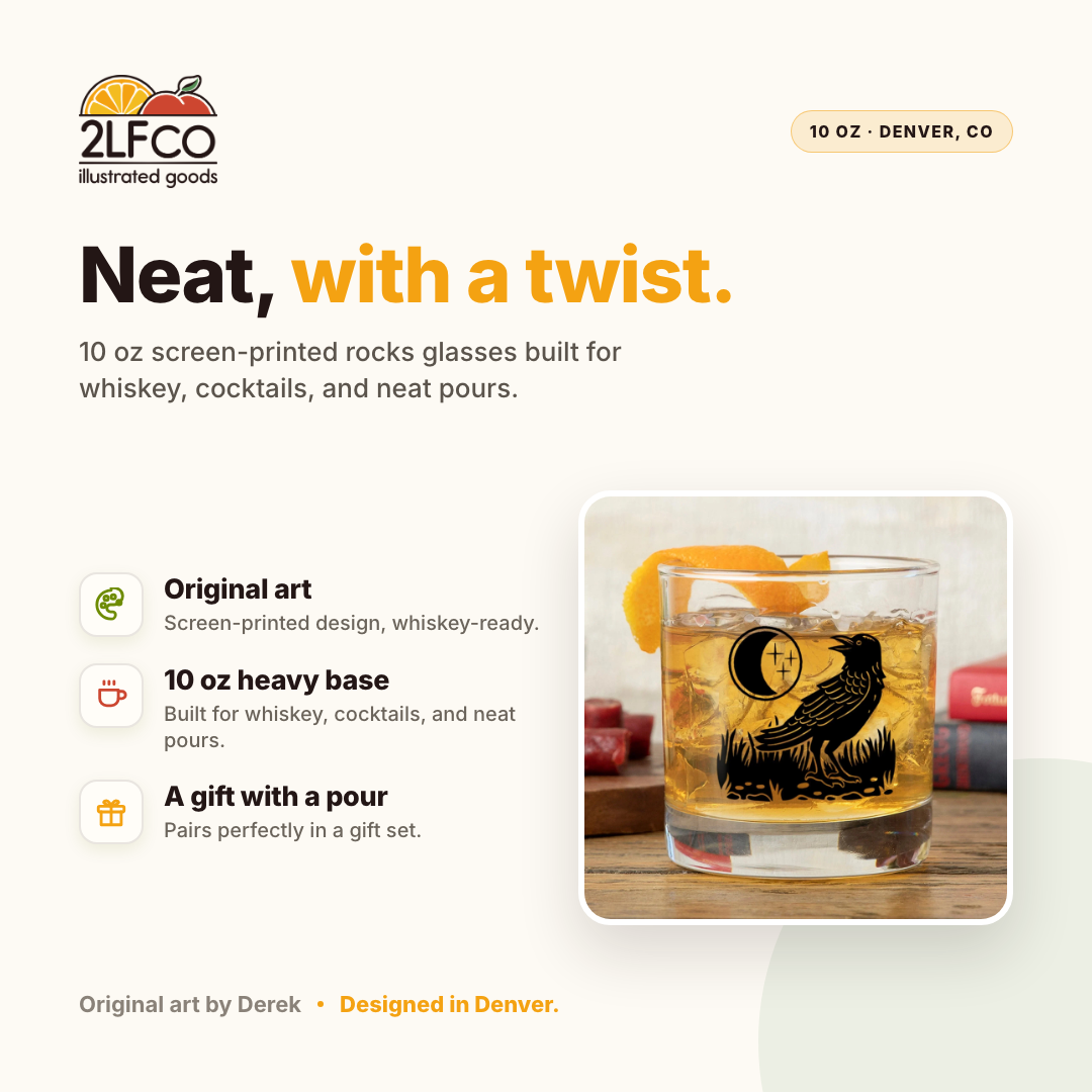 Black Raven Rocks Glass — illustrated by Two Little Fruits, made in Denver
