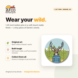 1.25" Sweater Buck Button Pin — illustrated by Two Little Fruits, made in Denver