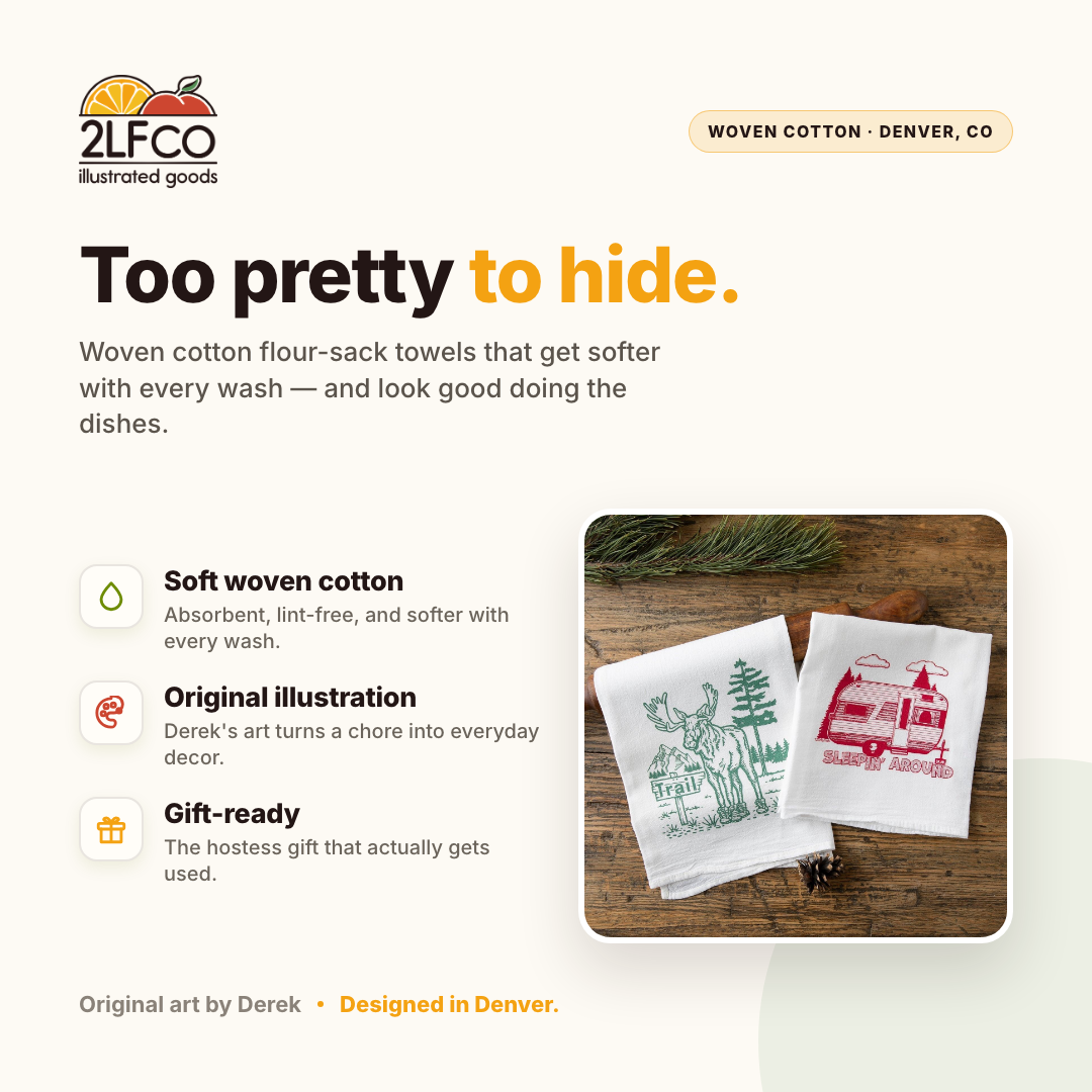 Camper Tea Towel — illustrated by Two Little Fruits, made in Denver