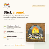 Campfire Vinyl Sticker — illustrated by Two Little Fruits, made in Denver