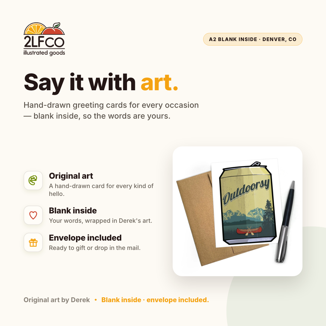 Canoe Themed Greeting Card — illustrated by Two Little Fruits, made in Denver