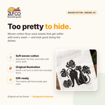 Black Cat Tea Towel — Monstera Leaf Screen Printed 100% Cotton 28x29" — illustrated by Two Little Fruits, made in Denver