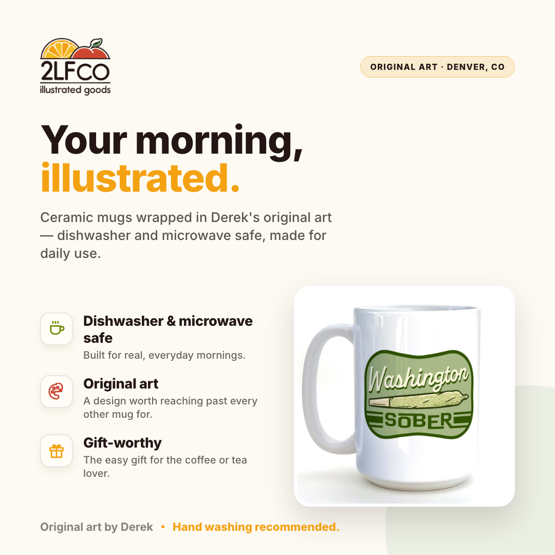 Hand-Illustrated Ceramic Mug — 15oz — illustrated by Two Little Fruits, made in Denver