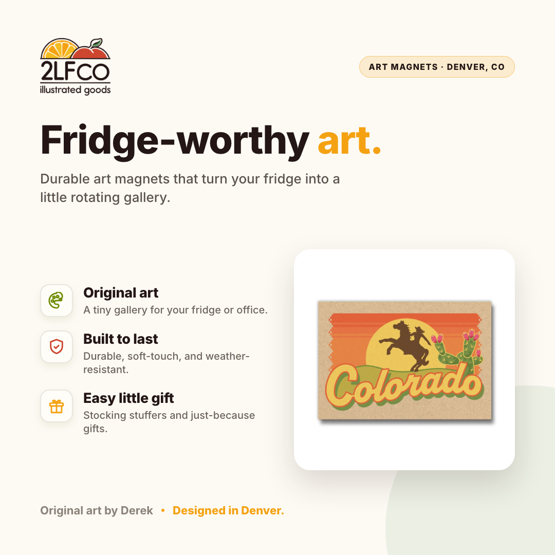 Colorado Cowgirl Fridge Magnet — illustrated by Two Little Fruits, made in Denver