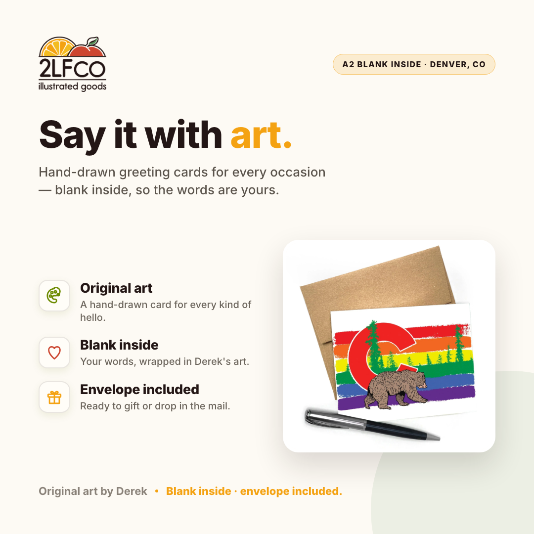 Colorado Rainbow Greeting Card — illustrated by Two Little Fruits, made in Denver