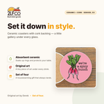 We're A Spicy Bunch Colorful Ceramic Coaster — illustrated by Two Little Fruits, made in Denver