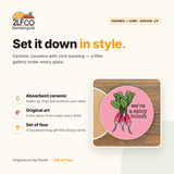 We're A Spicy Bunch Colorful Ceramic Coaster — illustrated by Two Little Fruits, made in Denver