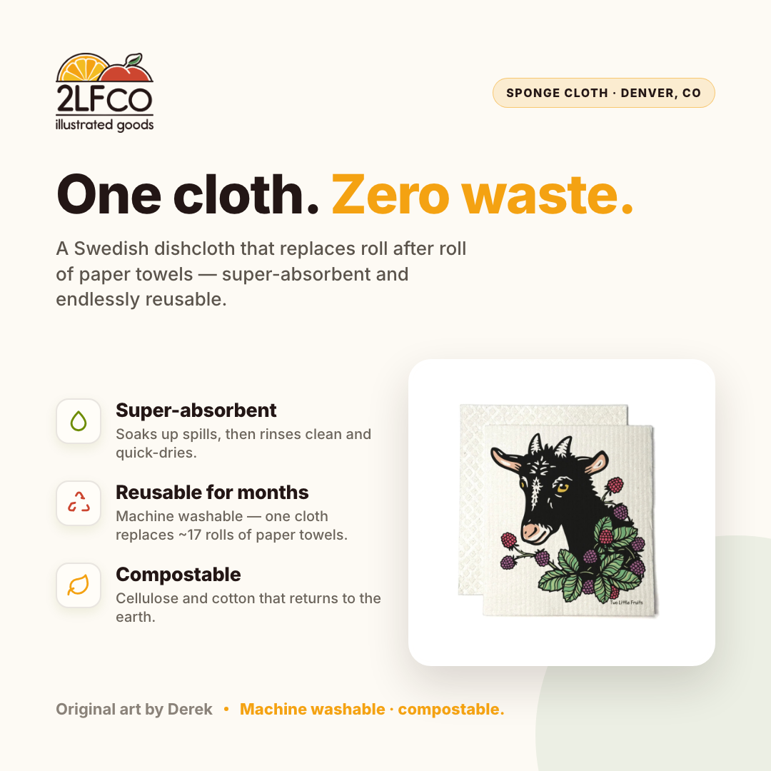 Goat Swedish Dishcloth — illustrated by Two Little Fruits, made in Denver