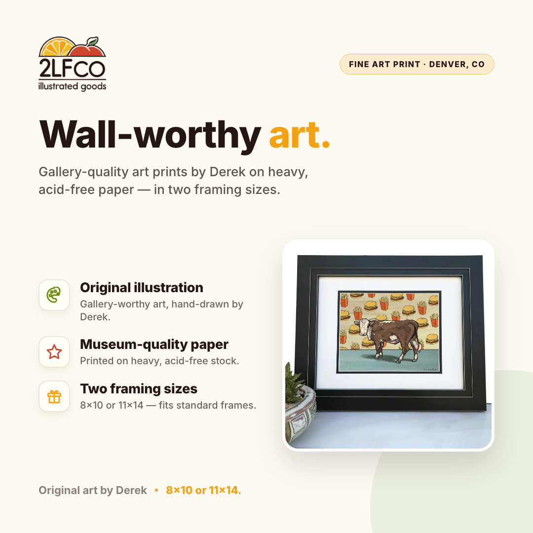 Cow Cheeseburger Art Print — illustrated by Two Little Fruits, made in Denver