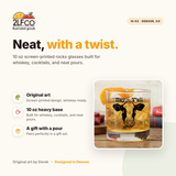 Cow Design Rocks Glass — illustrated by Two Little Fruits, made in Denver