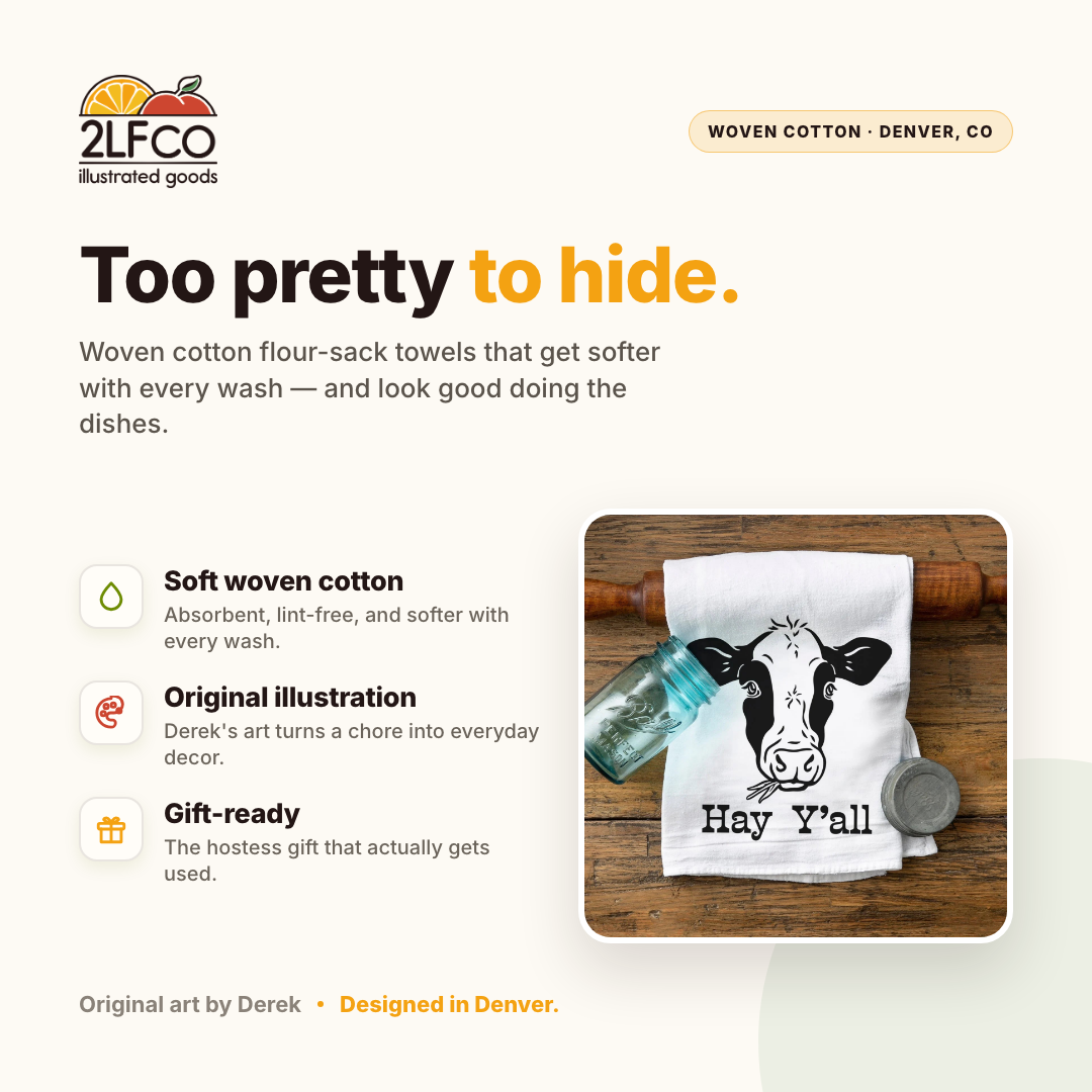 Hay Y’all Tea Towel — illustrated by Two Little Fruits, made in Denver