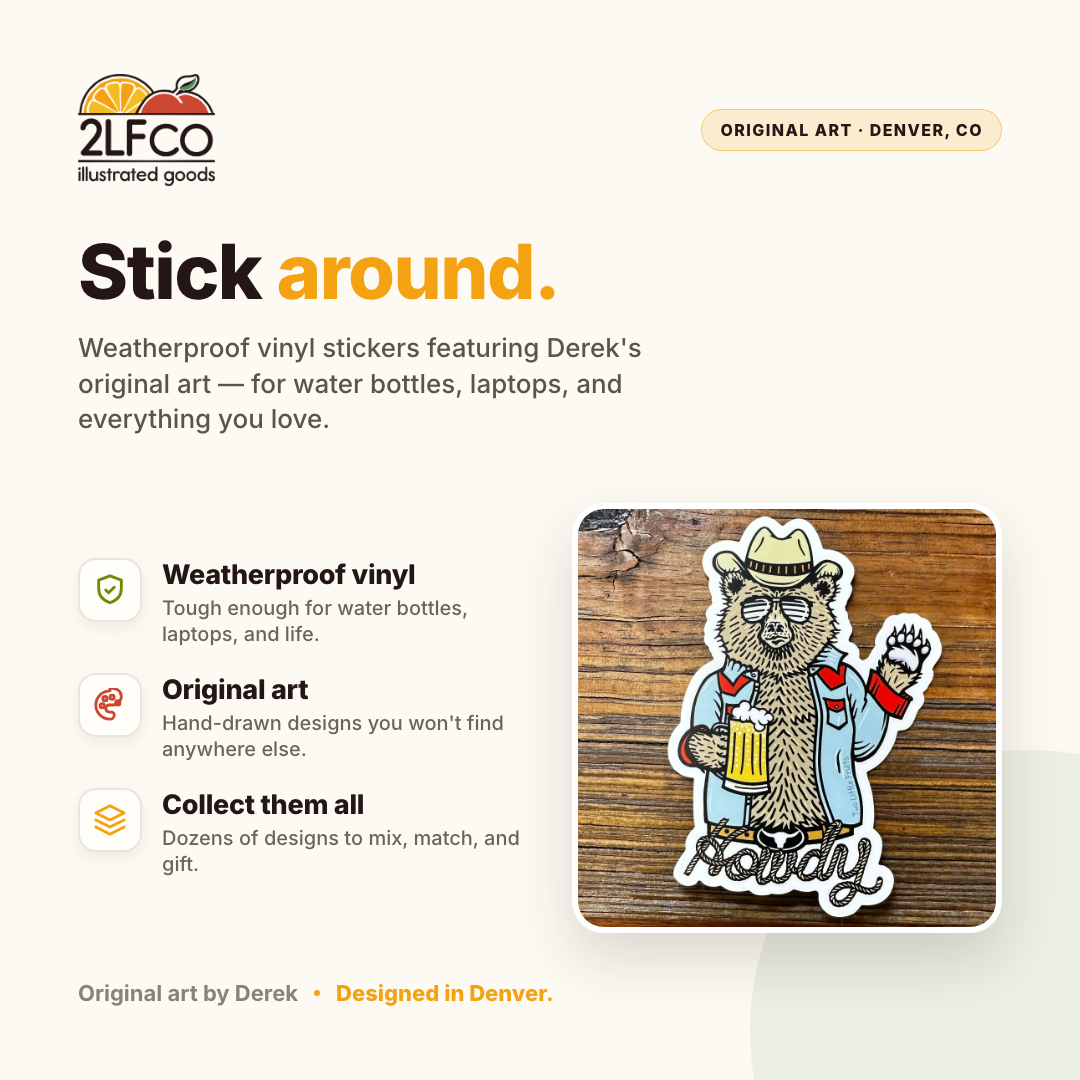 Cowboy Bear Vinyl Sticker — illustrated by Two Little Fruits, made in Denver