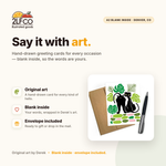 Cat & Monstera Greeting Card — illustrated by Two Little Fruits, made in Denver