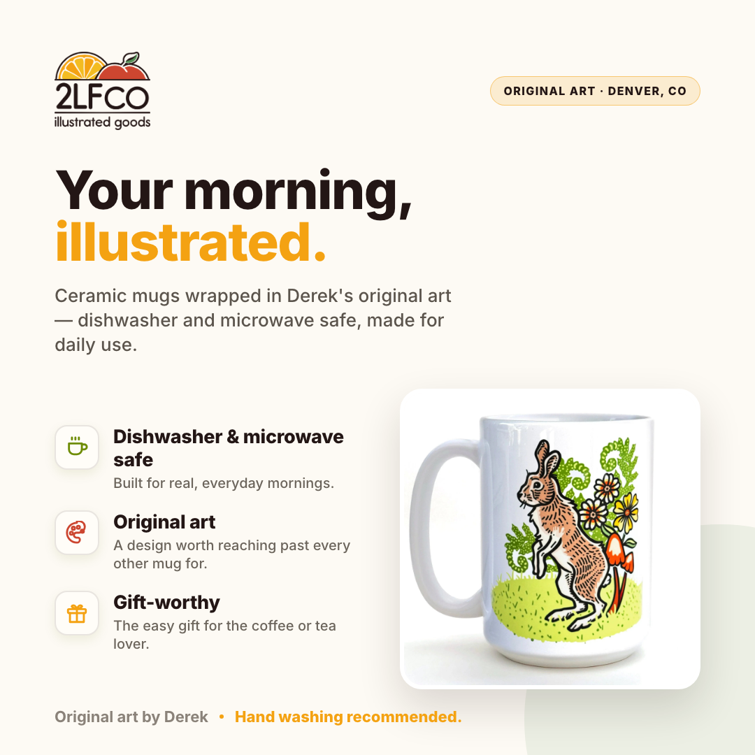 Rabbit Mug — illustrated by Two Little Fruits, made in Denver