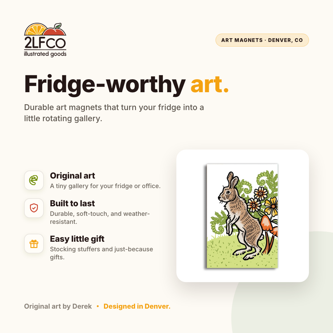 Rabbit Fridge Magnet — illustrated by Two Little Fruits, made in Denver